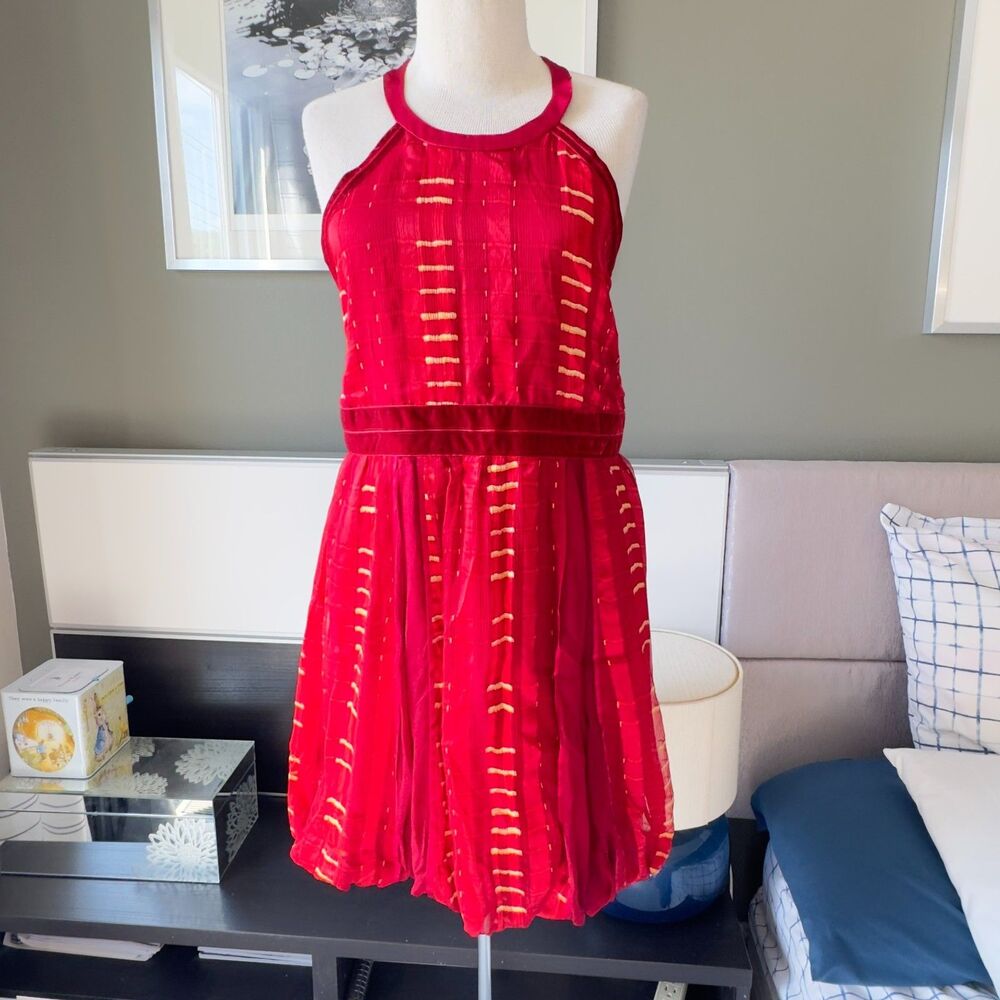 Alice + Olivia "Cara" Halter Dress Backless Cocktails Party 100% Silk SMALL